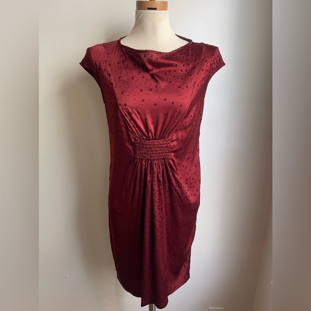 Manila Grace Silk Stretch Velvet Floral Dress Red Burgundy Made in Italy Medium